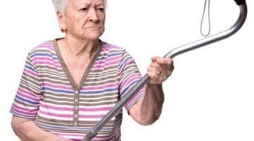 Angry old lady with a walker