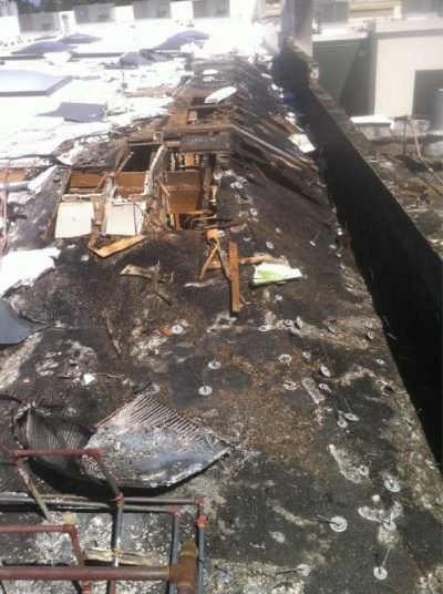 scaled Barista Coffee / Aviary Restaurant roof after fire
