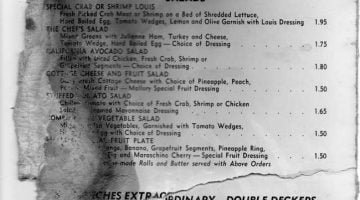 Vintage Mallory Hotel Menu