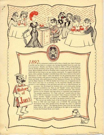 Jake's Portland vintage menu