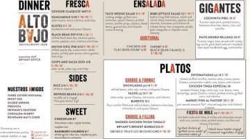 Alto Bajo dinner menu Summer 2018