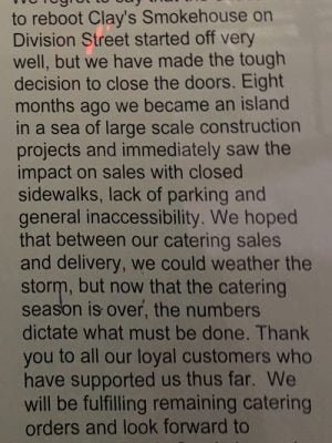 Clay's Smokehouse Portland Closes
