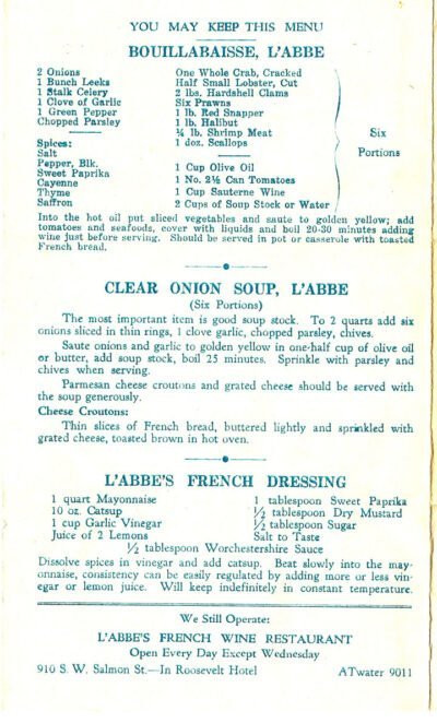 Mallory Hotel Portland menu page 1945